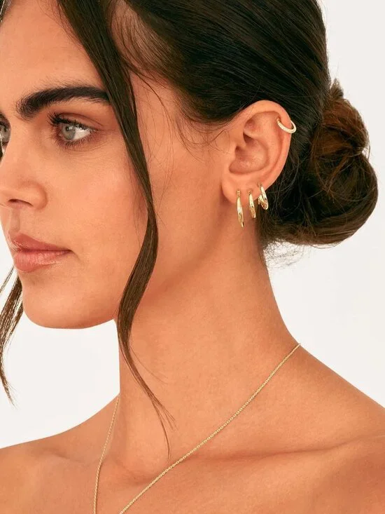 18K Gold Plated 925 Sterling Silver Posts Small Hoop Earrings for Women - Trendy - Picture 2 of 6